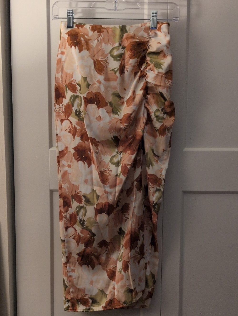 Abercrombie & Fitch Floral Satin Skirt in Cream & Rust